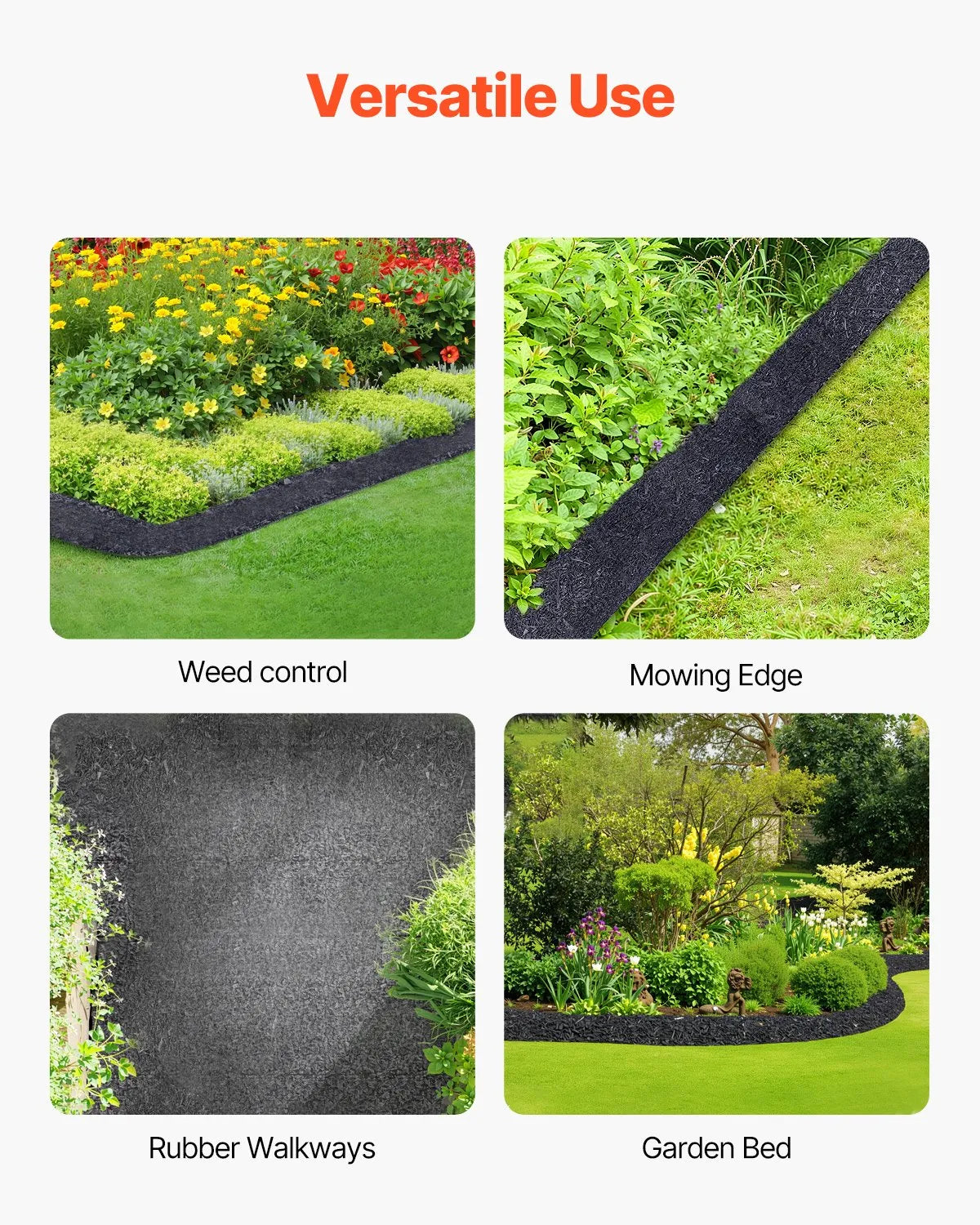 VEVOR gumijas mulča ainavu labiekārtošanai, pārstrādātas gumijas mulčas paklājs 3048 x 114 mm, pastāvīgs gumijas celiņš, dabīga izskata melna mulčas dārza apmale augiem, dārzeņiem un ziedu dārza barjerai