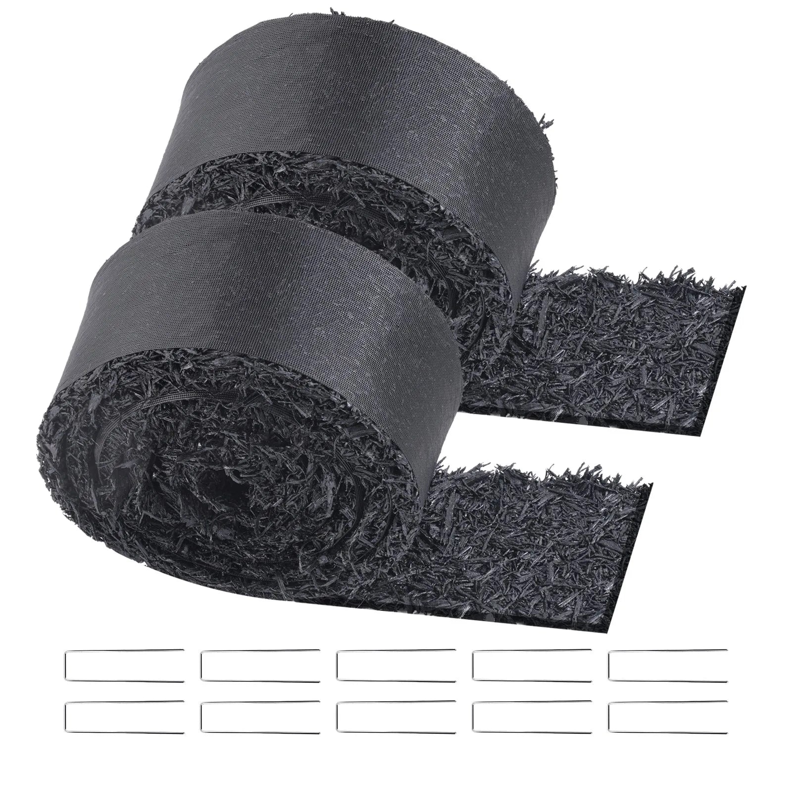 VEVOR gumijas mulča ainavu labiekārtošanai, 2 ruļļi pārstrādātas gumijas mulčas paklāja 3048 x 114 mm, pastāvīgs gumijas celiņš, dabīga izskata melna mulčas dārza apmale augiem, dārzeņiem un ziedu dārza barjerai