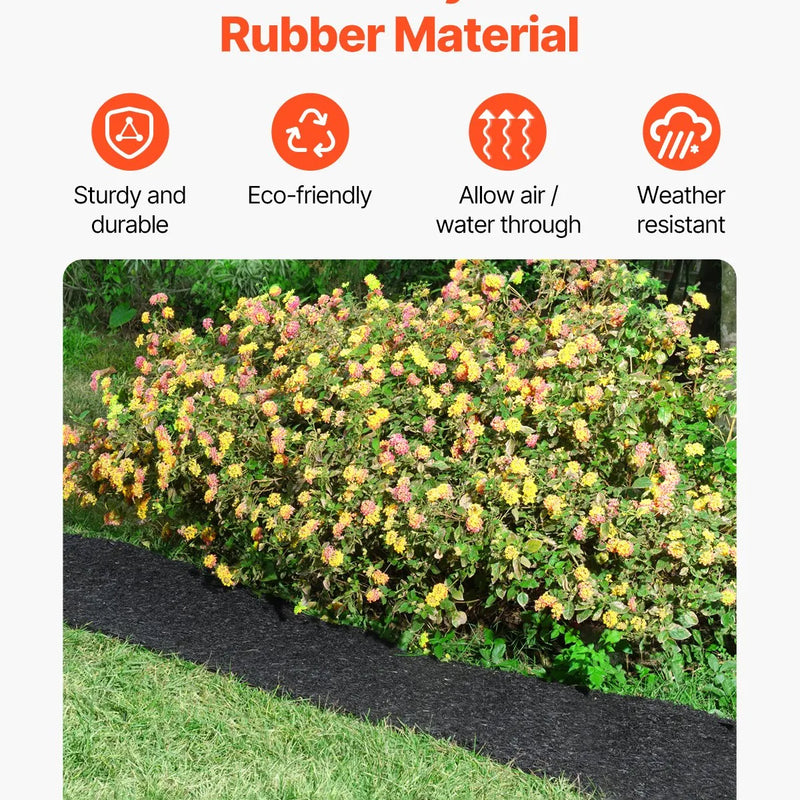 VEVOR gumijas mulča ainavu labiekārtošanai, 2 ruļļi pārstrādātas gumijas mulčas paklāja 3048 x 114 mm, pastāvīgs gumijas celiņš, dabīga izskata melna mulčas dārza apmale augiem, dārzeņiem un ziedu dārza barjerai