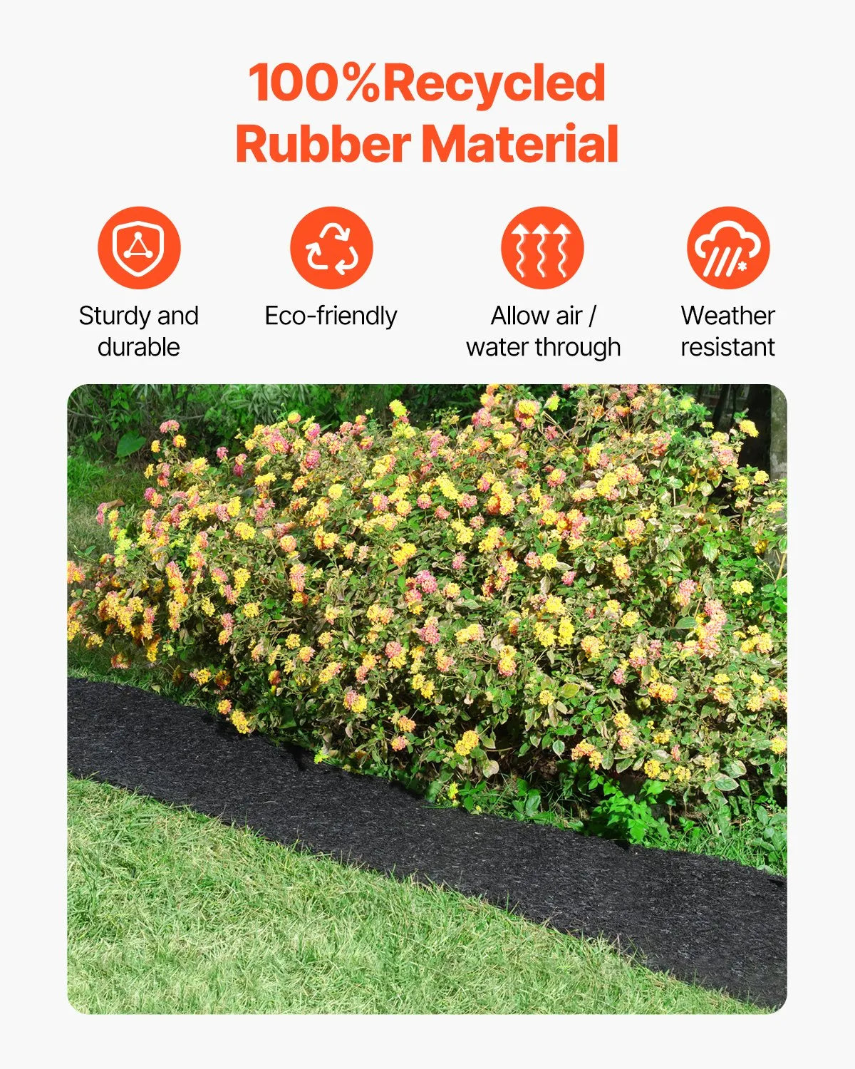 VEVOR gumijas mulča ainavu labiekārtošanai, 2 ruļļi pārstrādātas gumijas mulčas paklāja 3048 x 114 mm, pastāvīgs gumijas celiņš, dabīga izskata melna mulčas dārza apmale augiem, dārzeņiem un ziedu dārza barjerai