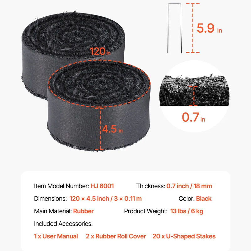 VEVOR gumijas mulča ainavu labiekārtošanai, 2 ruļļi pārstrādātas gumijas mulčas paklāja 3048 x 114 mm, pastāvīgs gumijas celiņš, dabīga izskata melna mulčas dārza apmale augiem, dārzeņiem un ziedu dārza barjerai