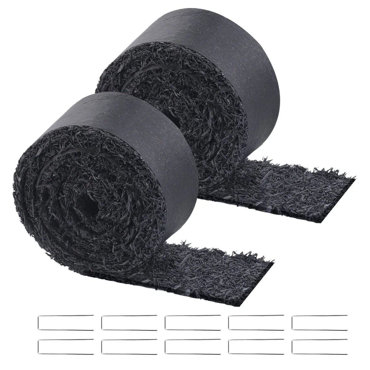 VEVOR gumijas mulča ainavu labiekārtošanai, 2 ruļļi pārstrādātas gumijas mulčas paklāja 3048 x 114 mm, pastāvīgs gumijas celiņš, dabīga izskata melna mulčas dārza apmale augiem, dārzeņiem un ziedu dārza barjerai