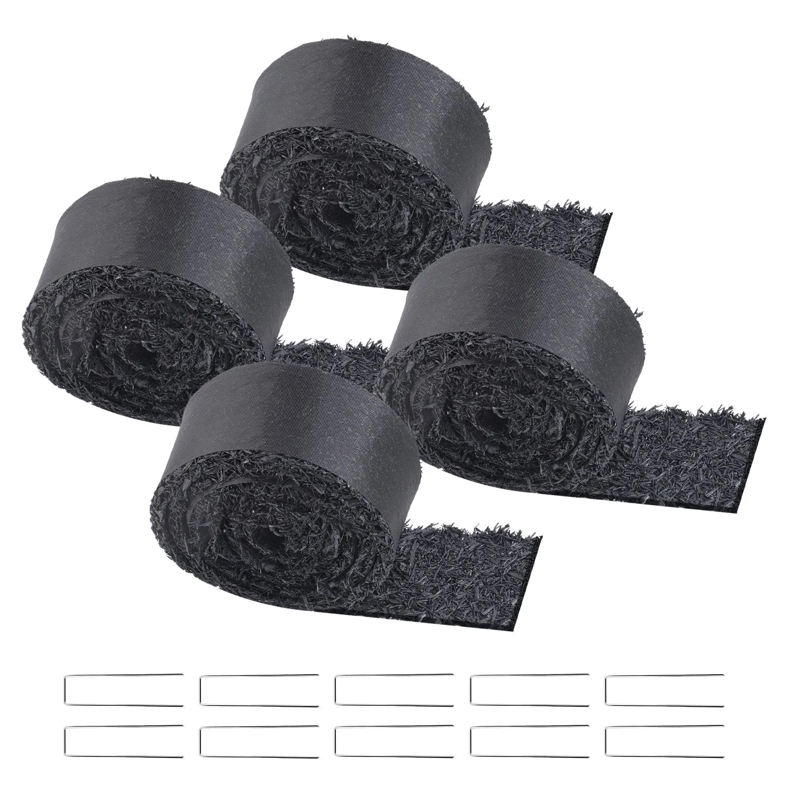 VEVOR gumijas mulča ainavu labiekārtošanai, 4 ruļļi pārstrādātas gumijas mulčas paklāja 3048 x 114 mm, pastāvīgs gumijas celiņš, dabīga izskata melna mulčas dārza apmale augiem, dārzeņiem un ziedu dārza barjerai