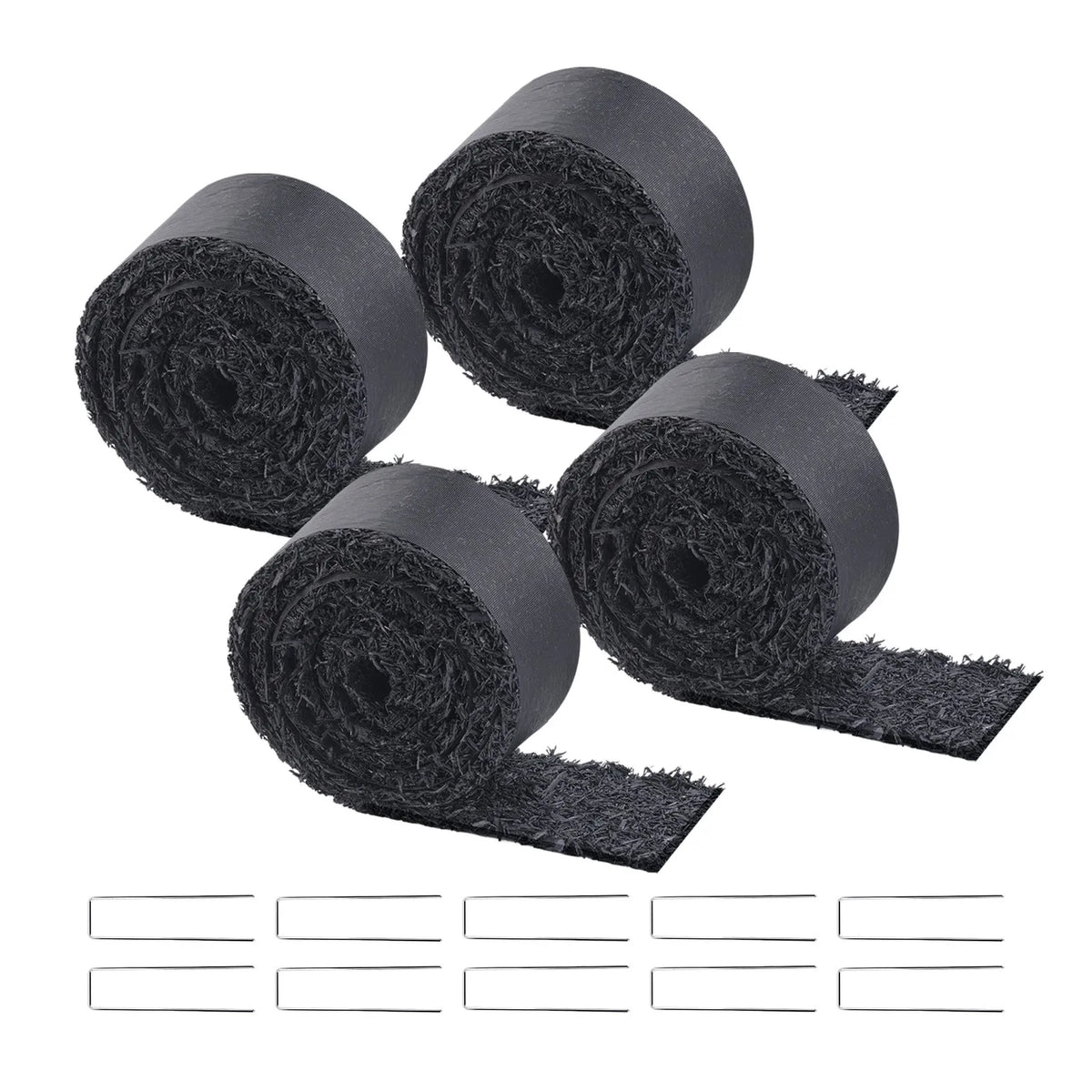 VEVOR gumijas mulča ainavu labiekārtošanai, 4 ruļļi pārstrādātas gumijas mulčas paklāja 3048 x 114 mm, pastāvīgs gumijas celiņš, dabīga izskata melna mulčas dārza apmale augiem, dārzeņiem un ziedu dārza barjerai