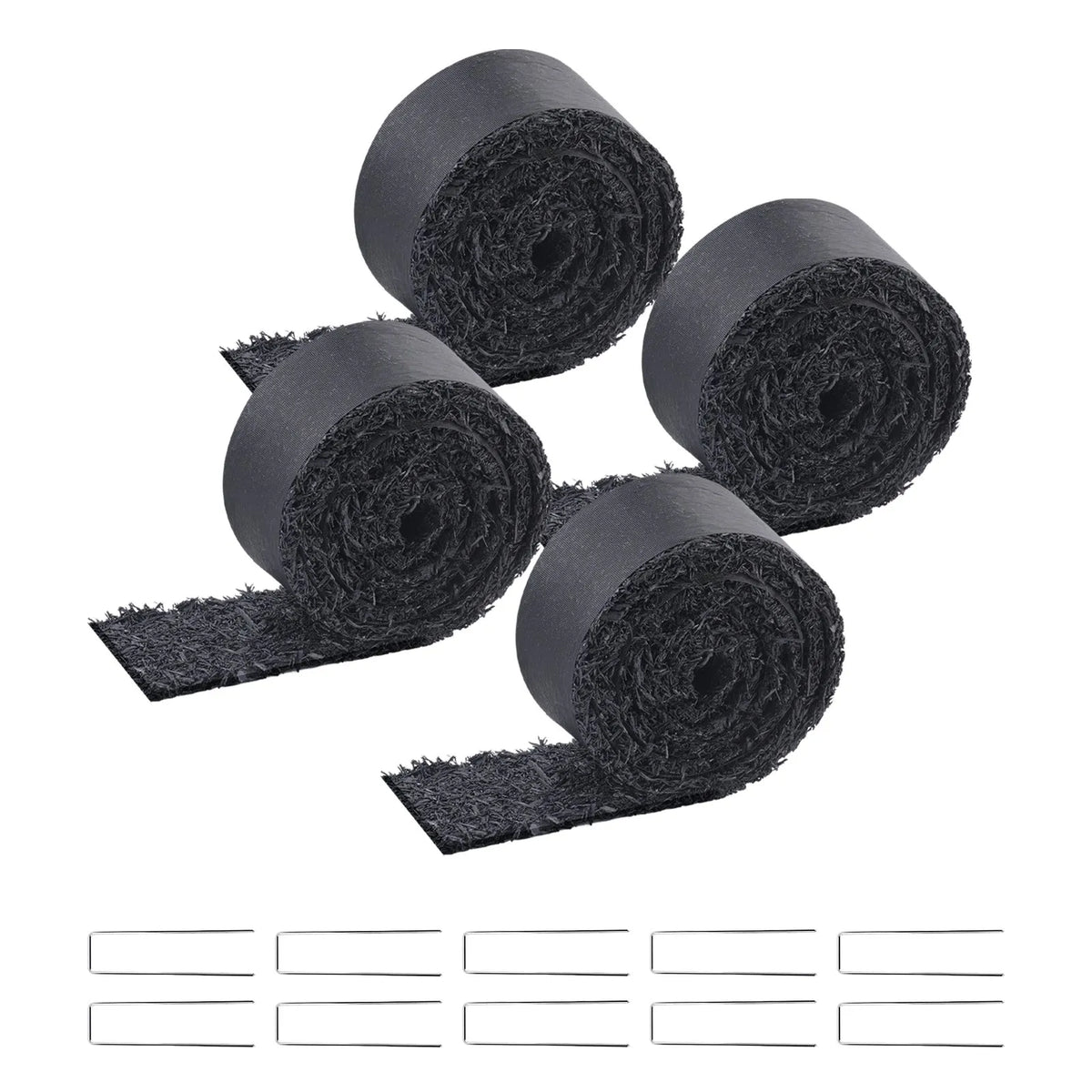 VEVOR gumijas mulča ainavu labiekārtošanai, 4 ruļļi pārstrādātas gumijas mulčas paklāja 3048 x 114 mm, pastāvīgs gumijas celiņš, dabīga izskata melna mulčas dārza apmale augiem, dārzeņiem un ziedu dārza barjerai