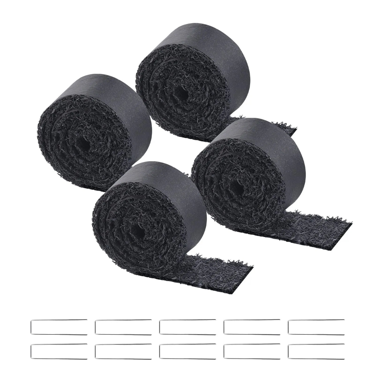 VEVOR gumijas mulča ainavu labiekārtošanai, 4 ruļļi pārstrādātas gumijas mulčas paklāja 3048 x 114 mm, pastāvīgs gumijas celiņš, dabīga izskata melna mulčas dārza apmale augiem, dārzeņiem un ziedu dārza barjerai