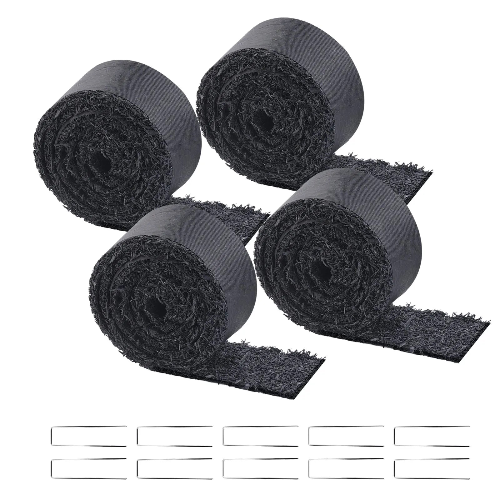 VEVOR gumijas mulča ainavu labiekārtošanai, 4 ruļļi pārstrādātas gumijas mulčas paklāja 3048 x 114 mm, pastāvīgs gumijas celiņš, dabīga izskata melna mulčas dārza apmale augiem, dārzeņiem un ziedu dārza barjerai