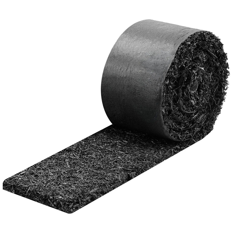 VEVOR gumijas mulčas paklāja rullis, 4 ruļļi 305 x 11,5 cm, pārstrādātas gumijas pastāvīga mulčas apmale ar mietiņiem, dabīga izskata puķu dobes barjera, 12,7 mm bieza, griežama dārza apmale ainavu veidošanai