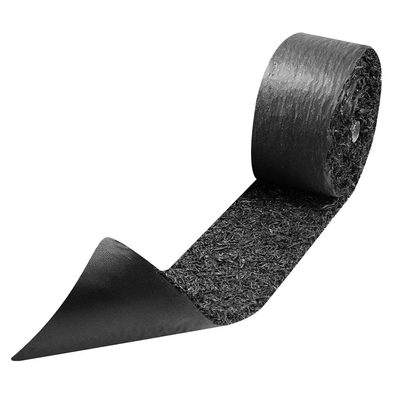 VEVOR gumijas mulčas paklāja rullis, 4 ruļļi 305 x 11,5 cm, pārstrādātas gumijas pastāvīga mulčas apmale ar mietiņiem, dabīga izskata puķu dobes barjera, 12,7 mm bieza, griežama dārza apmale ainavu veidošanai