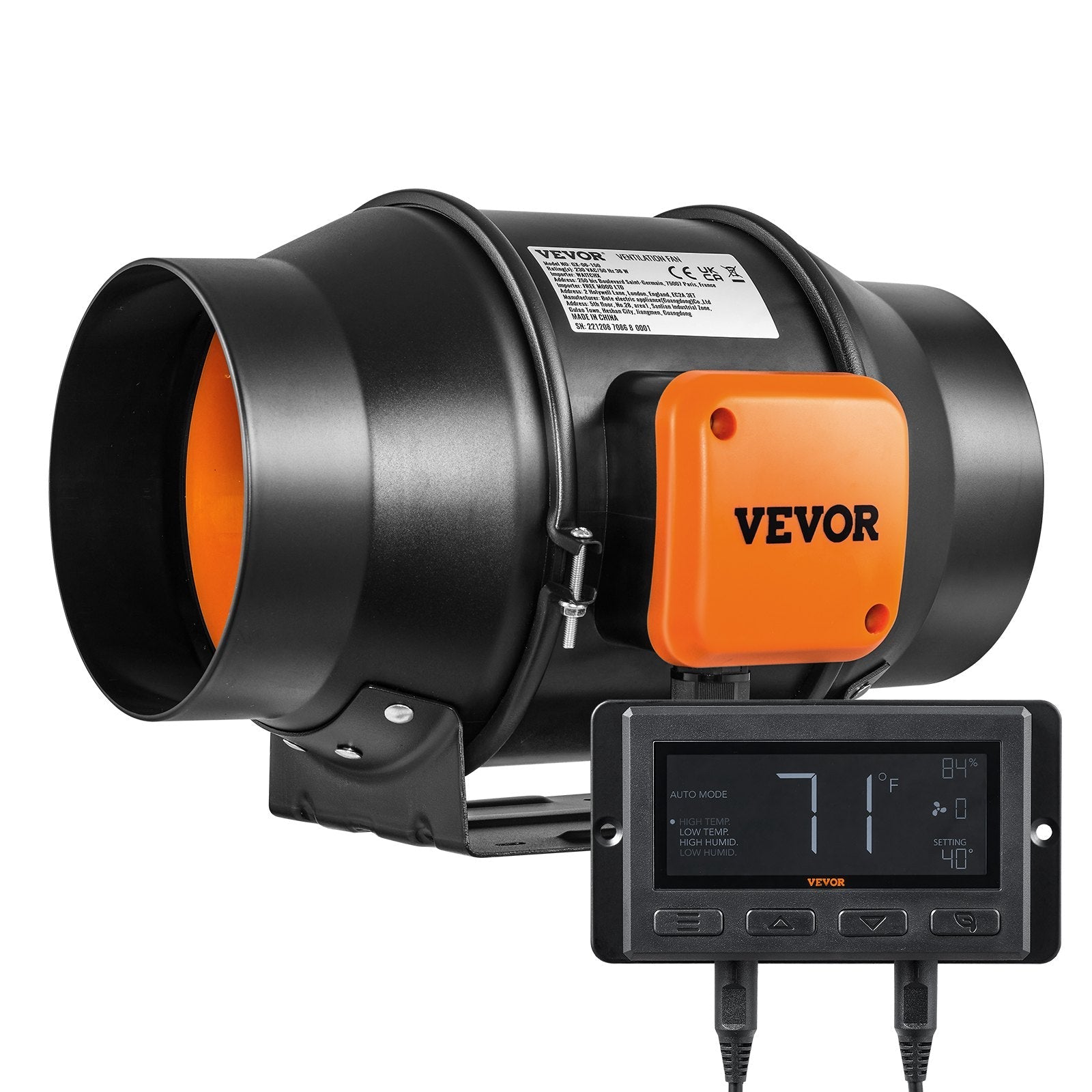VEVOR 6 collu kanāla ventilators HVAC izplūdes ventilatora komplekts ar EC mainīga ātruma kontroli