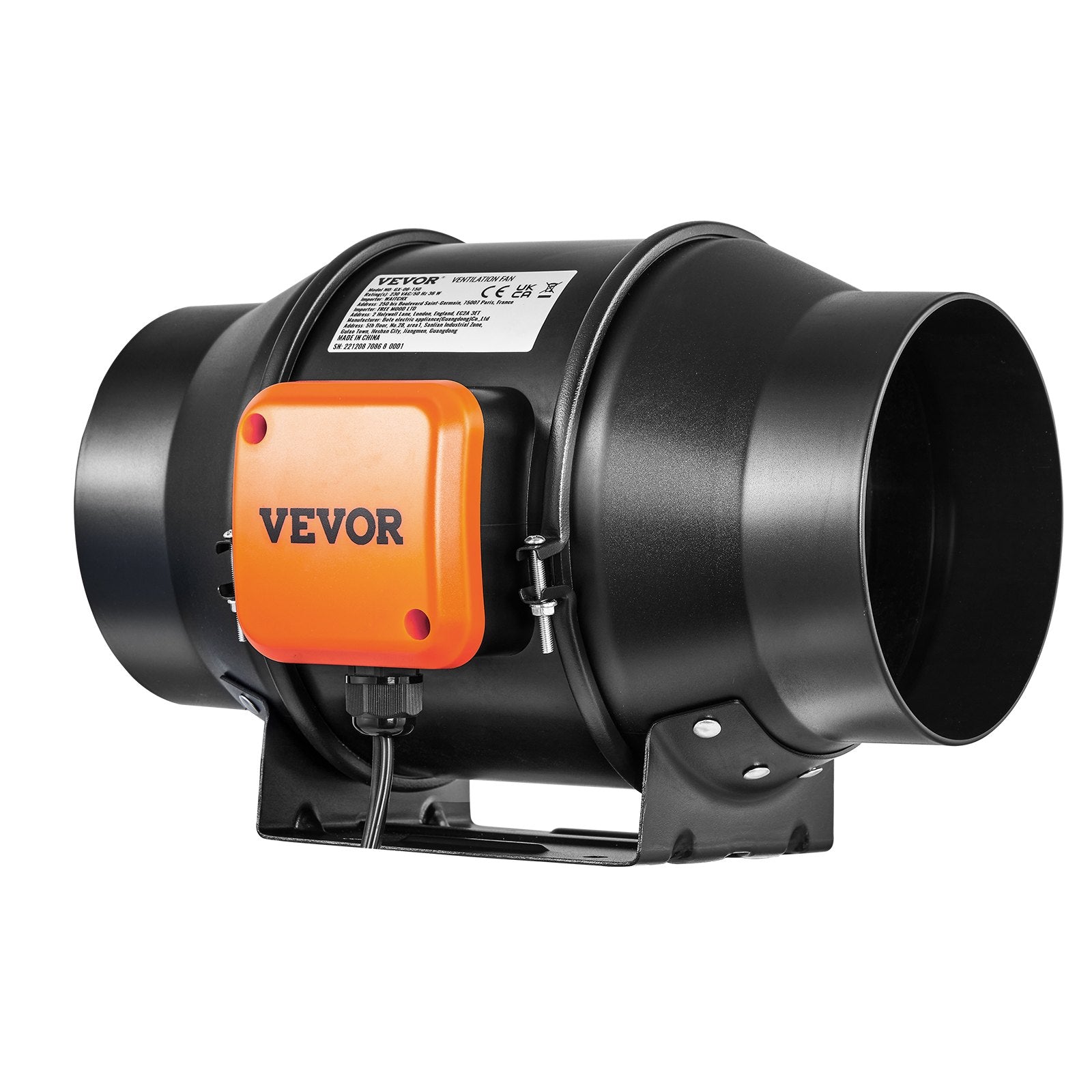 VEVOR 6 collu kanāla ventilators HVAC izplūdes ventilatora komplekts ar EC mainīga ātruma kontroli
