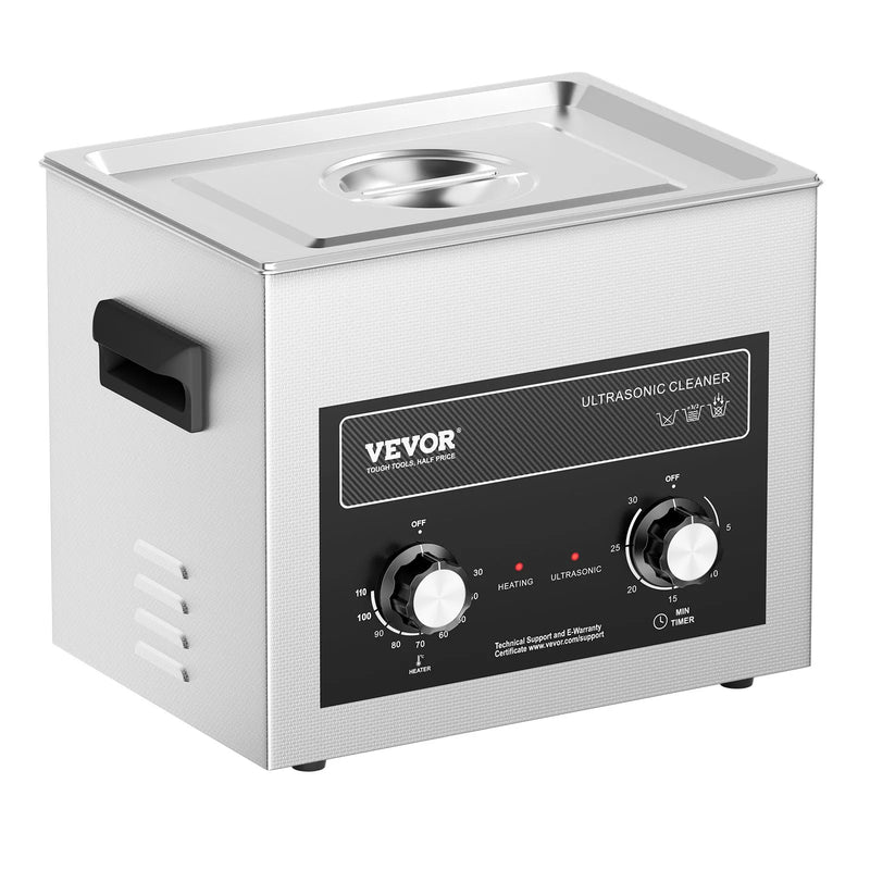 VEVOR 10 l ultraskaņas tīrītājs ar sildītāju, taimeri un grozu, profesionāls digitāls kavitācijas tīrītājs, 240 W, laboratorijas instrumentiem, metāla detaļām, karburatoriem, misiņam, automobiļu un dzinēju detaļām