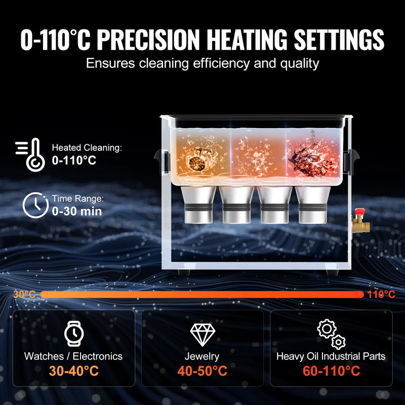 VEVOR 10 l ultraskaņas tīrītājs ar sildītāju, taimeri un grozu, profesionāls digitāls kavitācijas tīrītājs, 240 W, laboratorijas instrumentiem, metāla detaļām, karburatoriem, misiņam, automobiļu un dzinēju detaļām
