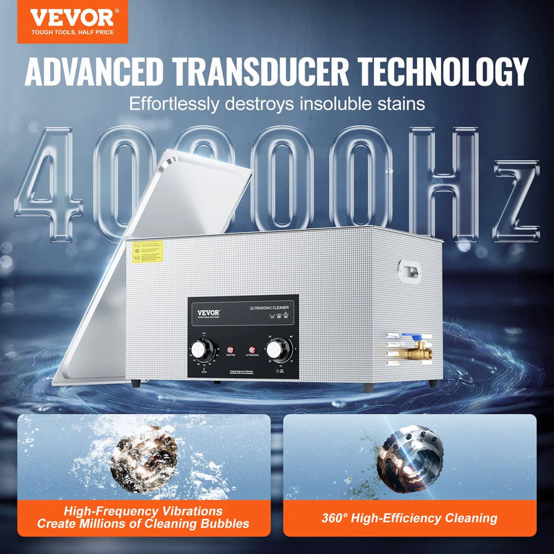 VEVOR 22 l ultraskaņas tīrītājs ar sildītāju, taimeri un grozu, profesionāls digitāls kavitācijas tīrīšanas iekārta, 480 W, laboratorijas instrumentiem, metāla detaļām, karburatoriem, misiņam, automobiļu un dzinēju detaļām