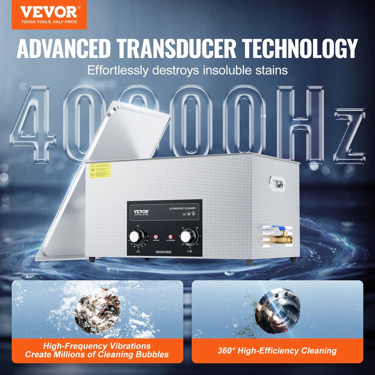 VEVOR 22 l ultraskaņas tīrītājs ar sildītāju, taimeri un grozu, profesionāls digitāls kavitācijas tīrīšanas iekārta, 480 W, laboratorijas instrumentiem, metāla detaļām, karburatoriem, misiņam, automobiļu un dzinēju detaļām
