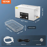 VEVOR 22 l ultraskaņas tīrītājs ar sildītāju, taimeri un grozu, profesionāls digitāls kavitācijas tīrīšanas iekārta, 480 W, laboratorijas instrumentiem, metāla detaļām, karburatoriem, misiņam, automobiļu un dzinēju detaļām