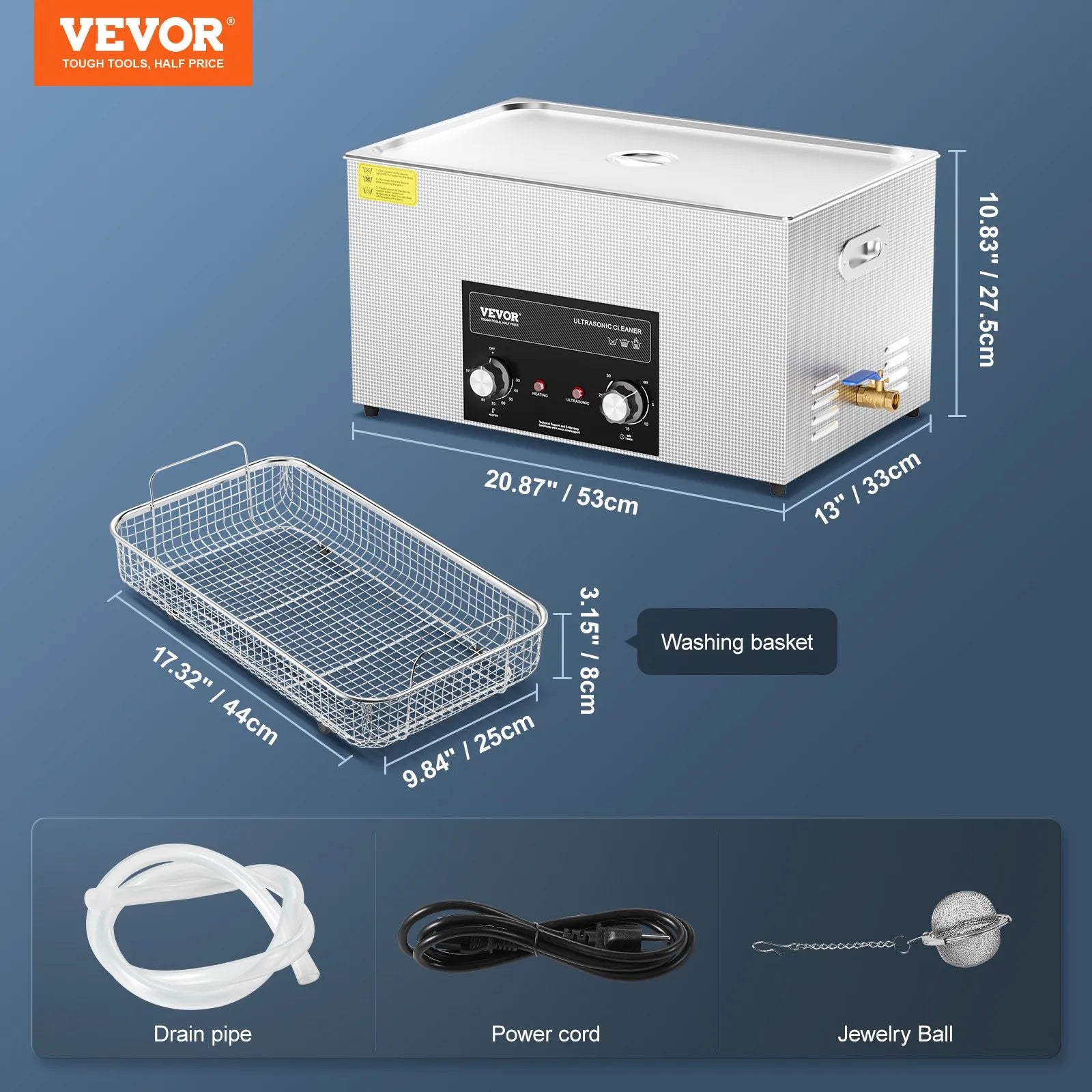 VEVOR 22 l ultraskaņas tīrītājs ar sildītāju, taimeri un grozu, profesionāls digitāls kavitācijas tīrīšanas iekārta, 480 W, laboratorijas instrumentiem, metāla detaļām, karburatoriem, misiņam, automobiļu un dzinēju detaļām