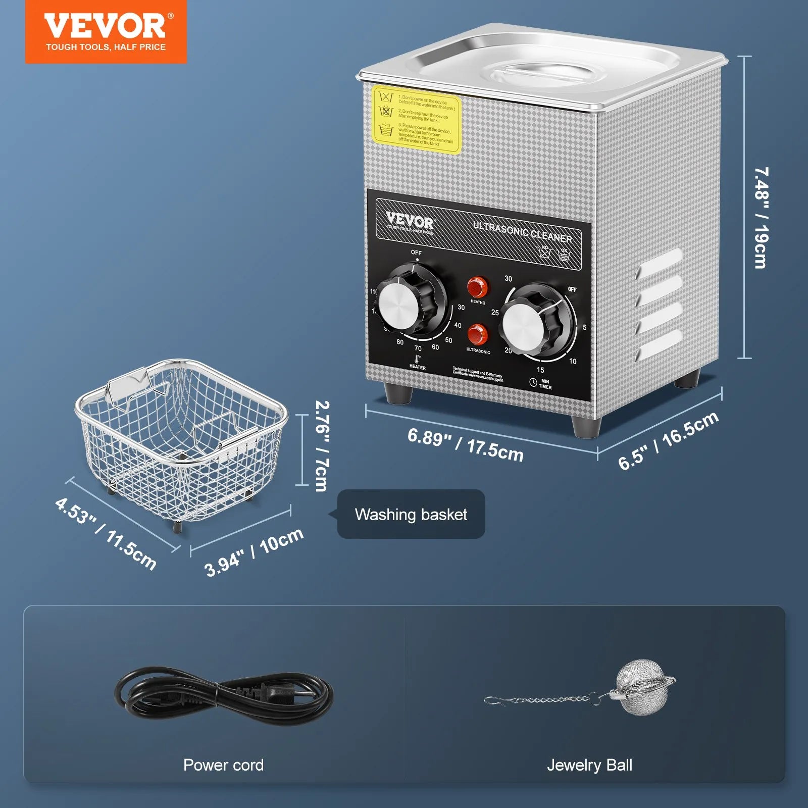 VEVOR ultraskaņas tīrītājs 2 l ar sildītāju, taimeri un grozu, profesionāls digitāls kavitācijas tīrītājs, 60 W, pulksteņu instrumentiem, brillēm, monētām, metāla detaļām un instrumentiem