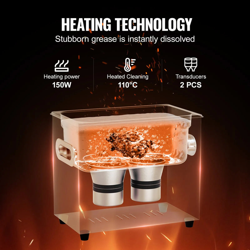 VEVOR 3 l ultraskaņas tīrītājs ar sildītāju, taimeri un grozu, profesionāla digitāla soniskās kavitācijas iekārta ar 120 W tīrīšanas jaudu pulksteņu mehānismiem, brillēm, monētām, metāla detaļām un instrumentiem.