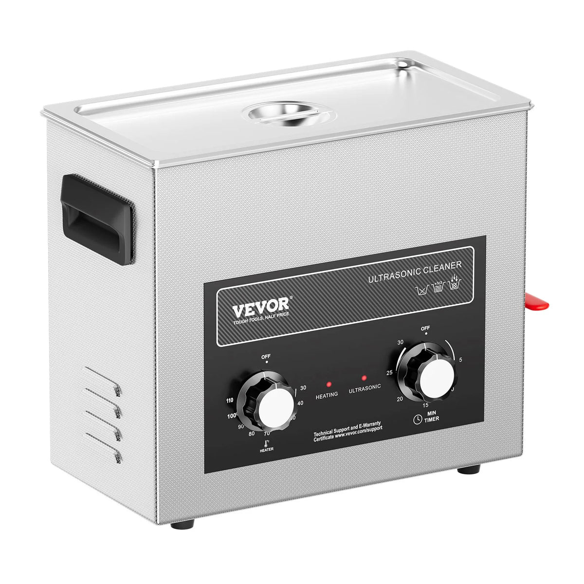 VEVOR ultraskaņas tīrītājs 6 l ar sildītāju, taimeri un grozu, profesionāls digitāls kavitācijas tīrītājs, 180 W, pulksteņu instrumentiem, brillēm, monētām, metāla detaļām un instrumentiem