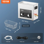 VEVOR ultraskaņas tīrītājs 6 l ar sildītāju, taimeri un grozu, profesionāls digitāls kavitācijas tīrītājs, 180 W, pulksteņu instrumentiem, brillēm, monētām, metāla detaļām un instrumentiem