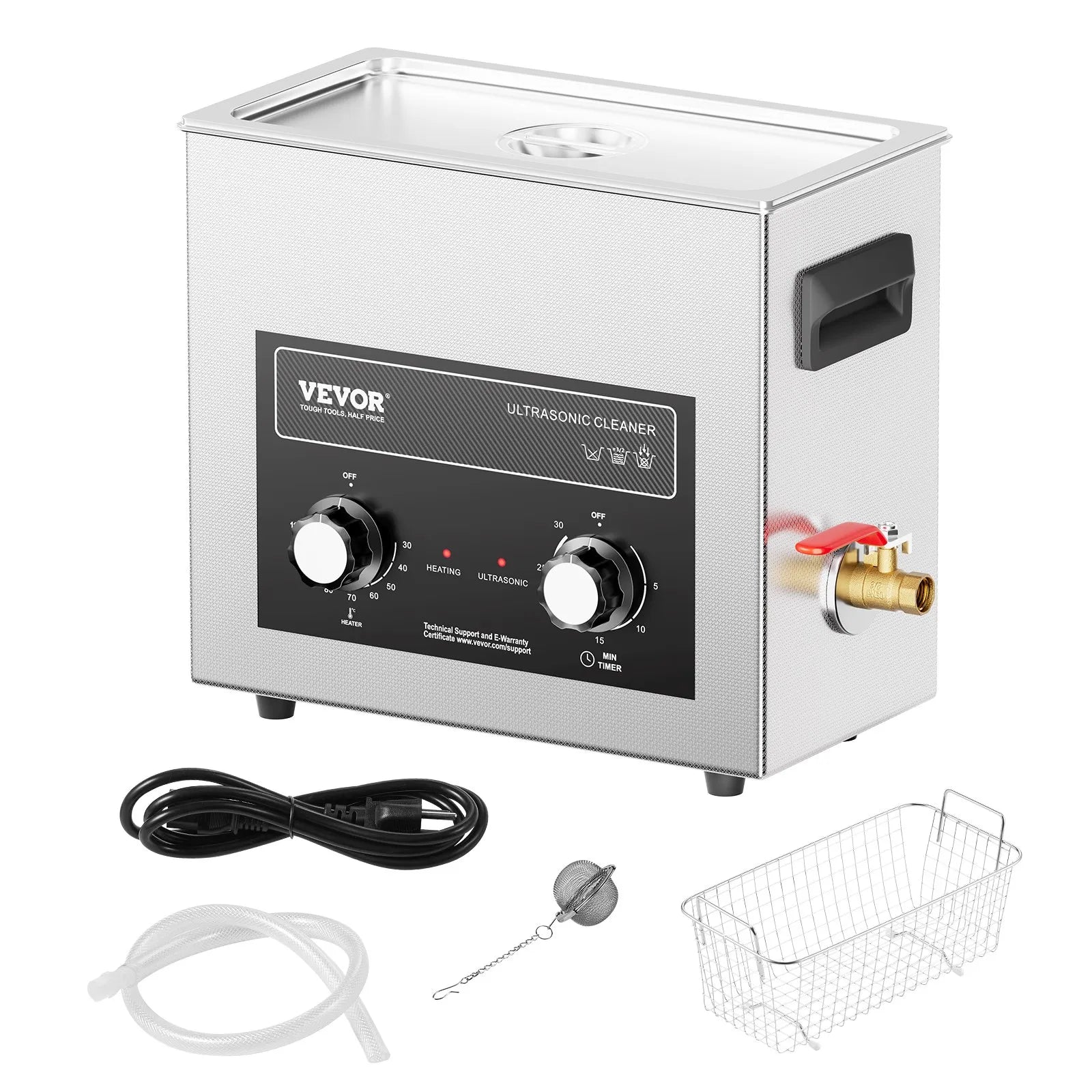 VEVOR ultraskaņas tīrītājs 6 l ar sildītāju, taimeri un grozu, profesionāls digitāls kavitācijas tīrītājs, 180 W, pulksteņu instrumentiem, brillēm, monētām, metāla detaļām un instrumentiem