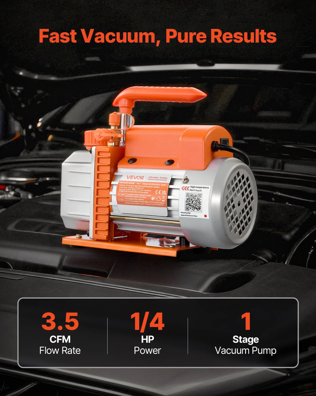 VEVOR vakuumsūknis 99 l/min, vienpakāpes rotācijas lāpstiņu HVAC gaisa kondicionēšanas vakuumsūknis R134a, R22 un R410a sistēmām, 4 polu motors, automobiļu kondicionieru apkopei un sveķu degazēšanai, ar eļļu komplektā