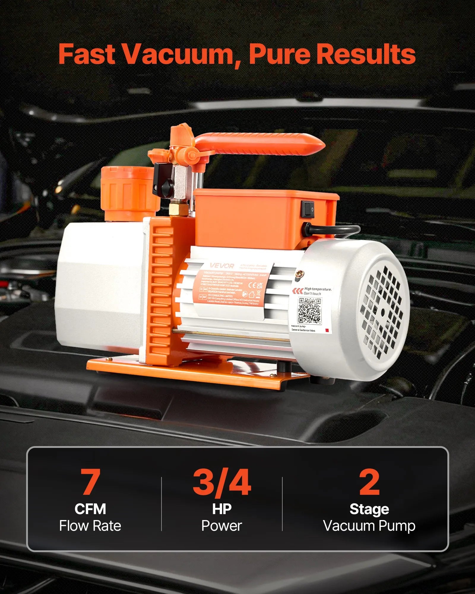 VEVOR vakuuma sūknis 198 l/min, divpakāpju rotācijas lāpstiņu HVAC AC vakuuma sūknis ar 4 polu motoru, piemērots R134a, R22, R410a, R1234yf un R32 sistēmām, komplektā vakuuma eļļa, automobiļu kondicionieru apkopei un sveķu degazēšanai