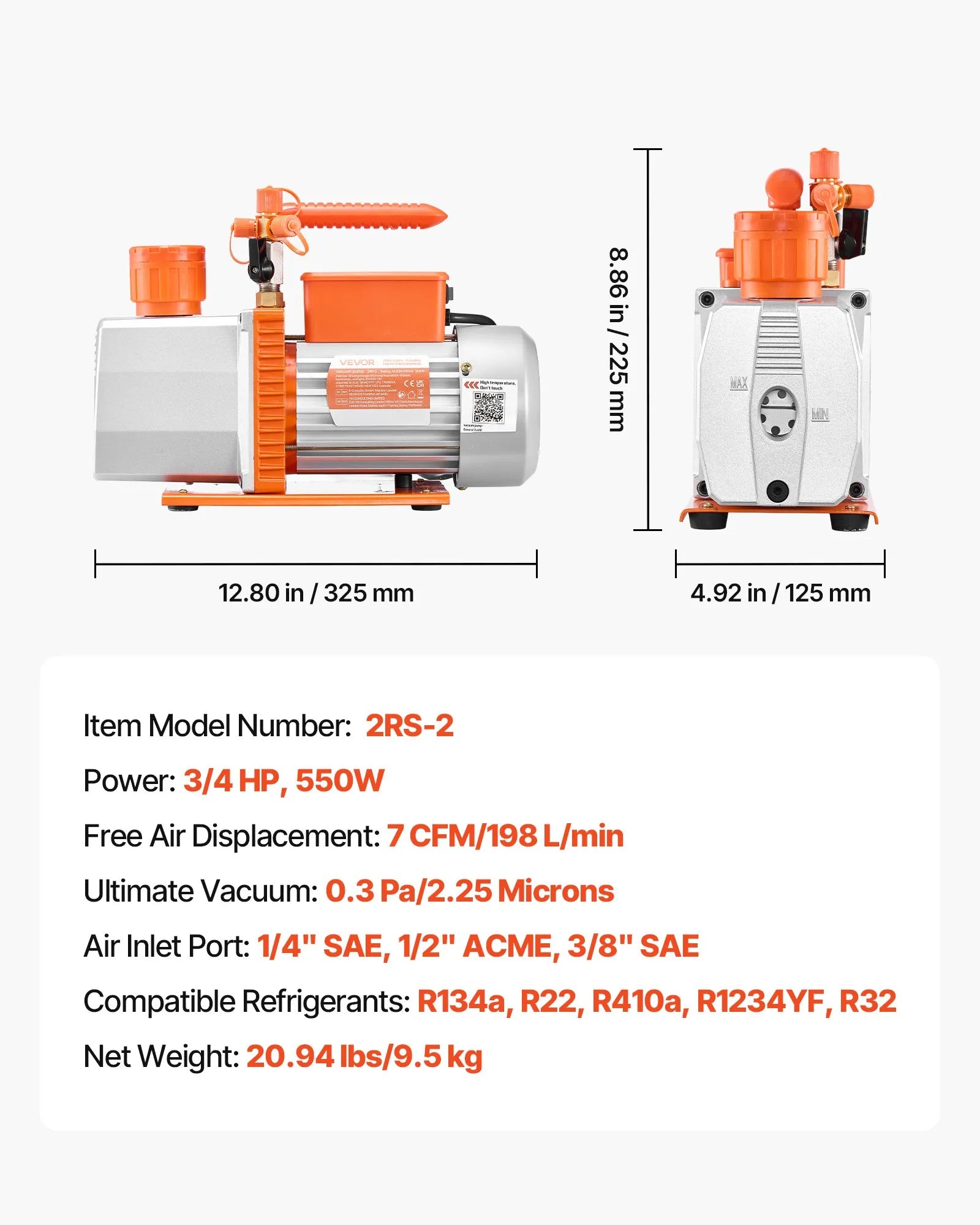 VEVOR vakuuma sūknis 198 l/min, divpakāpju rotācijas lāpstiņu HVAC AC vakuuma sūknis ar 4 polu motoru, piemērots R134a, R22, R410a, R1234yf un R32 sistēmām, komplektā vakuuma eļļa, automobiļu kondicionieru apkopei un sveķu degazēšanai