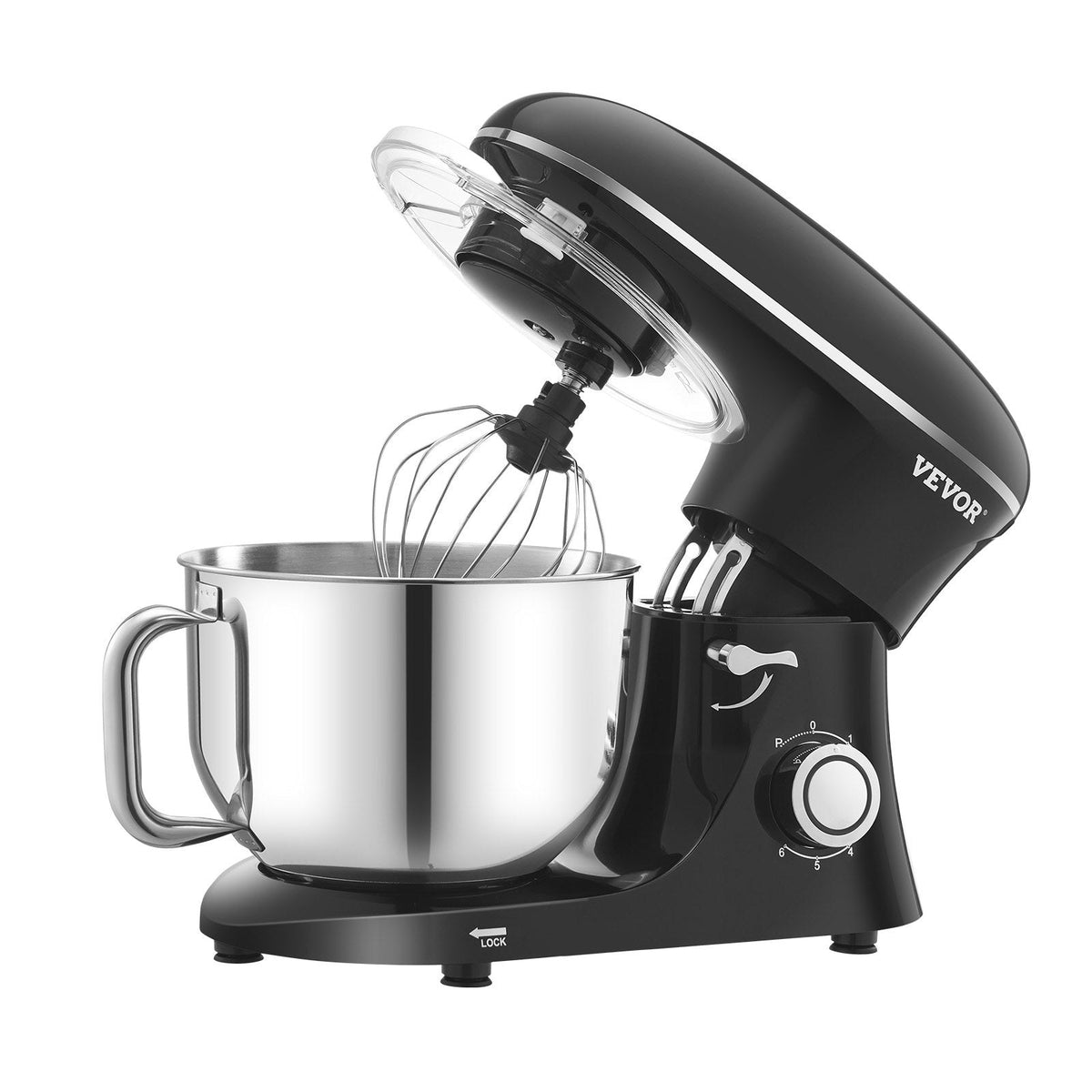 VEVOR 6L elektriskais virtuves mikseris, 1400W, 6+P ātrumi, mīklas maisītājs un putotājs