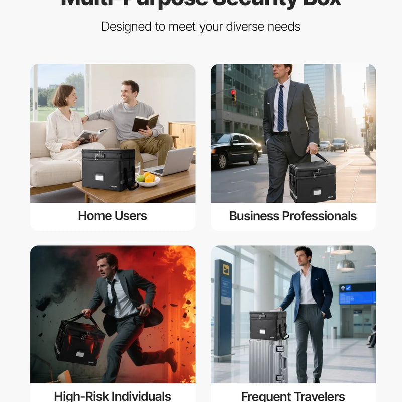 VEVOR ugunsdroša dokumentu kaste ar 1000 °C karstumizturību, uguns- un ūdensnecaurlaidīgu pārklājumu, slēdzeni un pārnēsājamu divslāņu konstrukciju, piemērota dokumentu, pasu un svarīgu failu drošai uzglabāšanai mājās, birojā vai ceļojumā
