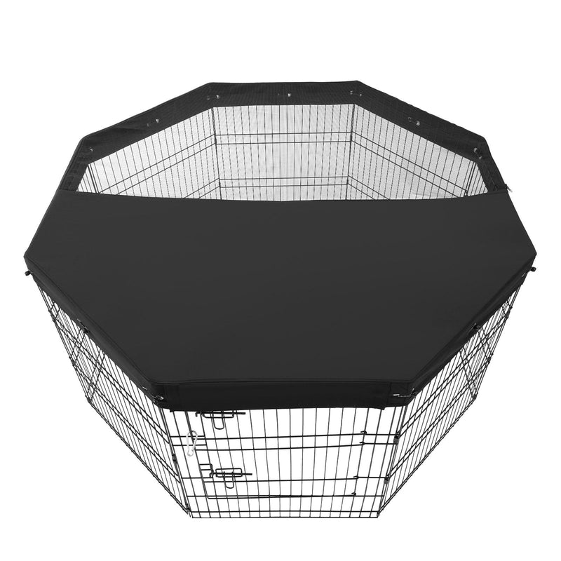 VEVOR salokāms metāla dzīvnieku aploks ar 8 paneļiem (76 cm augstums × 61 cm platums) un durvīm, piemērots lietošanai telpās un ārā, ar 600D Oksfordas auduma augšējo pārsegu, paredzēts suņiem, kaķiem un citiem maziem dzīvniekiem