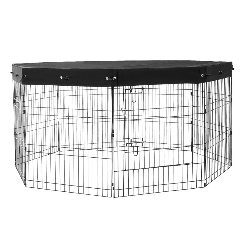 VEVOR salokāms metāla dzīvnieku aploks ar 8 paneļiem (76 cm augstums × 61 cm platums) un durvīm, piemērots lietošanai telpās un ārā, ar 600D Oksfordas auduma augšējo pārsegu, paredzēts suņiem, kaķiem un citiem maziem dzīvniekiem