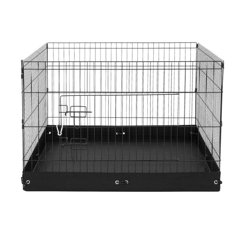VEVOR salokāms metāla dzīvnieku aploks ar 4 paneļiem (61 × 91 cm) un durvīm, piemērots lietošanai telpās un ārā, ar 600D Oksfordas auduma pamatni, paredzēts suņiem, kaķiem un citiem maziem dzīvniekiem