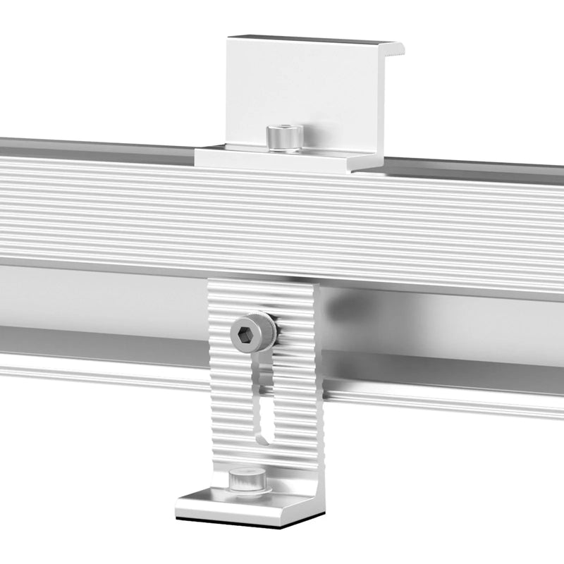 VEVOR saules paneļu montāžas komplekts ar mini sliedēm 10 × 101,6 mm, 4 gala skavām un 6 vidējām skavām, saules paneļu stiprinājumi metāla, betona, koka un dakstiņu jumtiem