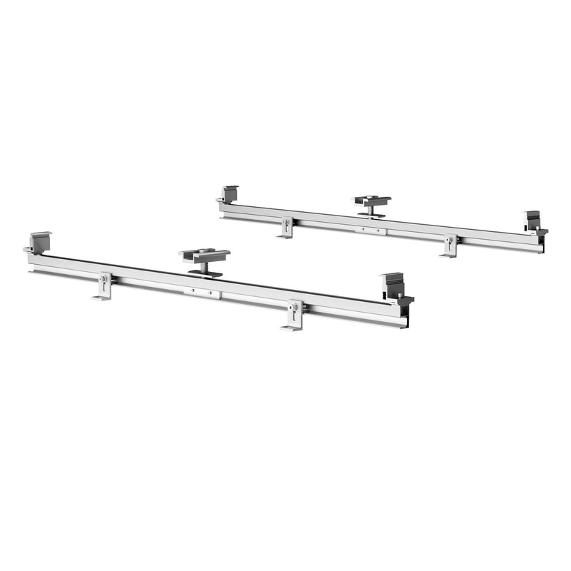VEVOR saules paneļu montāžas kronšteinu komplekts ar 4 × 762 mm alumīnija sliedēm, 4 gala skavām un 2 vidējām skavām, paredzēts metāla, betona, koka un dakstiņu jumtiem