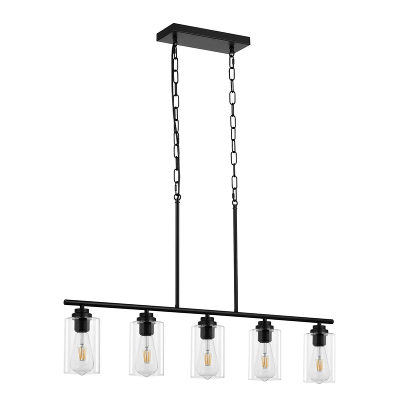 Lineārā lustra, 5 lampas, 60 W, regulējams augstums, stikla plafoni, metāls, E27