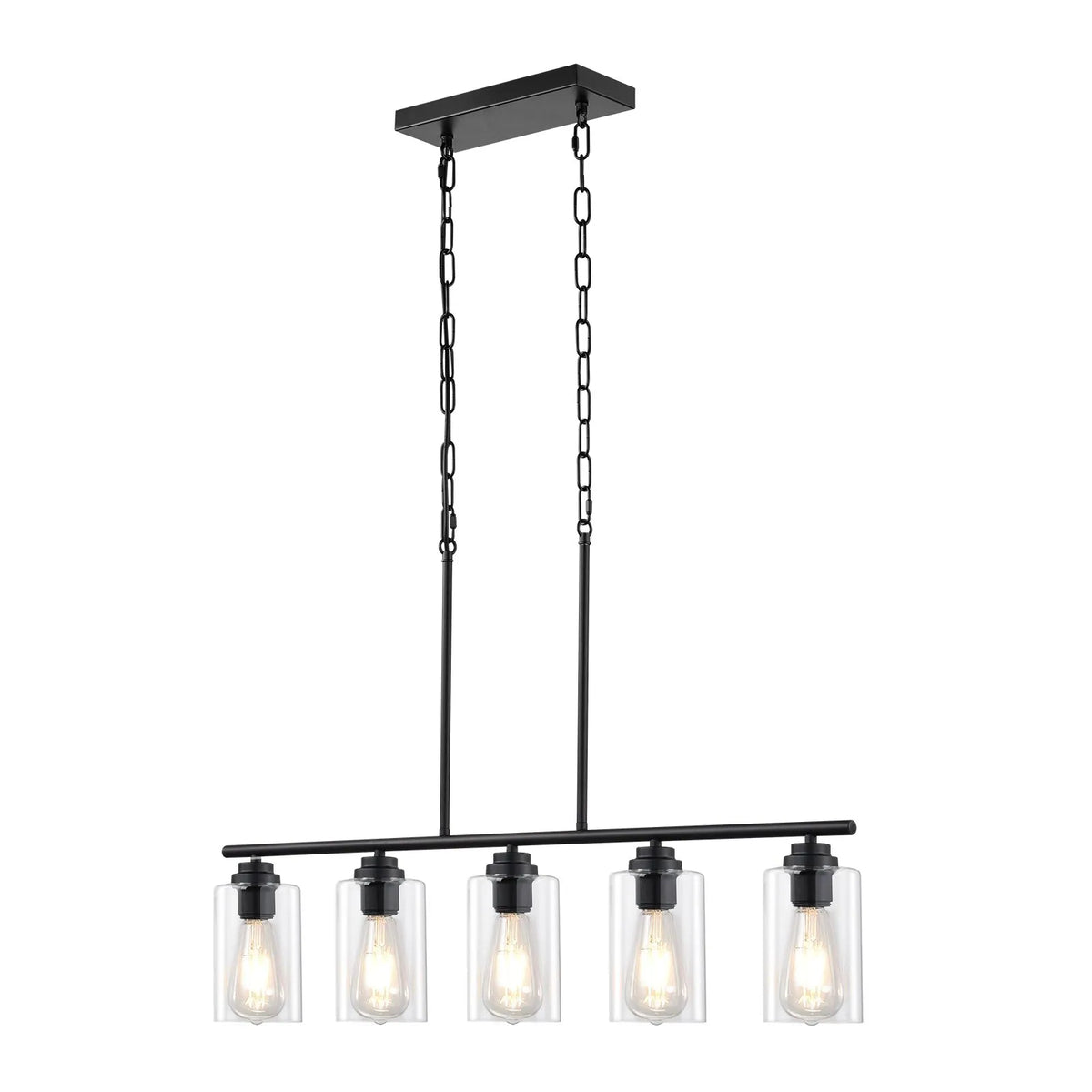 Lineārā lustra, 5 lampas, 60 W, regulējams augstums, stikla plafoni, metāls, E27