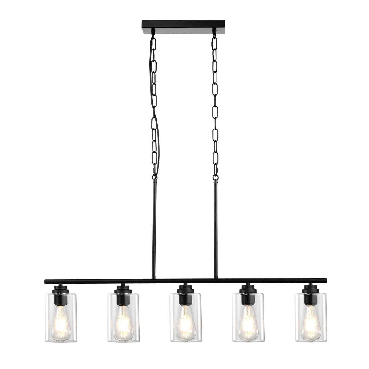 Lineārā lustra, 5 lampas, 60 W, regulējams augstums, stikla plafoni, metāls, E27