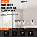 Lineārā lustra, 5 lampas, 60 W, regulējams augstums, stikla plafoni, metāls, E27