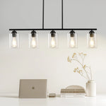 Lineārā lustra, 5 lampas, 60 W, regulējams augstums, stikla plafoni, metāls, E27