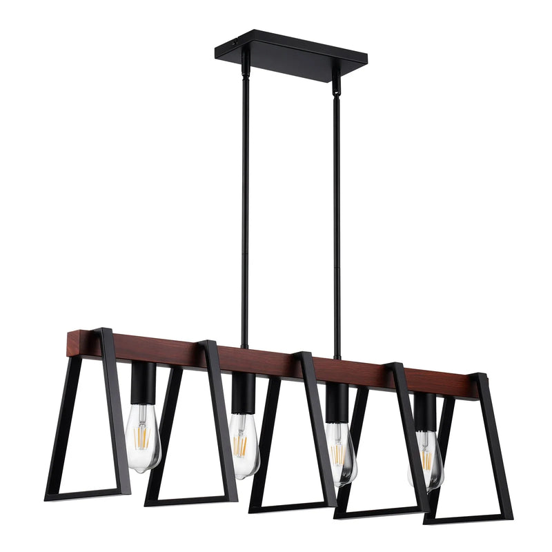 4-gaismu virtuves salas piekaramais gaismeklis, 60 W, regulējams ēdamistabas apgaismojums ar 2 x 152 mm un 6 x 305 mm stieņiem, industriāla metāla rāmja lineārais lustru apgaismojums ēdamistabai, E27