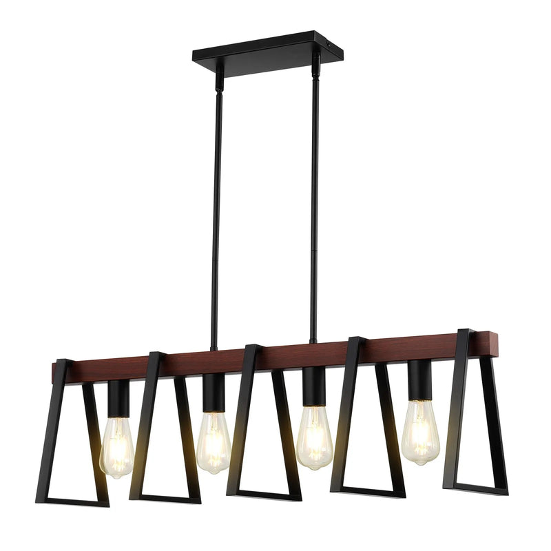 4-gaismu virtuves salas piekaramais gaismeklis, 60 W, regulējams ēdamistabas apgaismojums ar 2 x 152 mm un 6 x 305 mm stieņiem, industriāla metāla rāmja lineārais lustru apgaismojums ēdamistabai, E27
