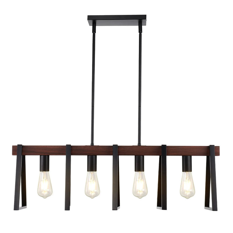 4-gaismu virtuves salas piekaramais gaismeklis, 60 W, regulējams ēdamistabas apgaismojums ar 2 x 152 mm un 6 x 305 mm stieņiem, industriāla metāla rāmja lineārais lustru apgaismojums ēdamistabai, E27