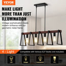 4-gaismu virtuves salas piekaramais gaismeklis, 60 W, regulējams ēdamistabas apgaismojums ar 2 x 152 mm un 6 x 305 mm stieņiem, industriāla metāla rāmja lineārais lustru apgaismojums ēdamistabai, E27