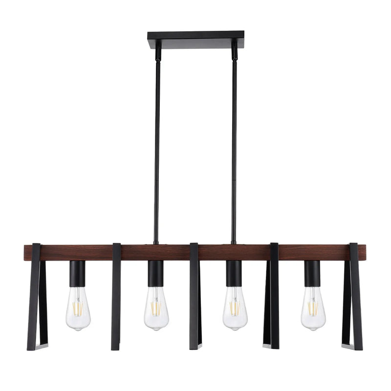 4-gaismu virtuves salas piekaramais gaismeklis, 60 W, regulējams ēdamistabas apgaismojums ar 2 x 152 mm un 6 x 305 mm stieņiem, industriāla metāla rāmja lineārais lustru apgaismojums ēdamistabai, E27