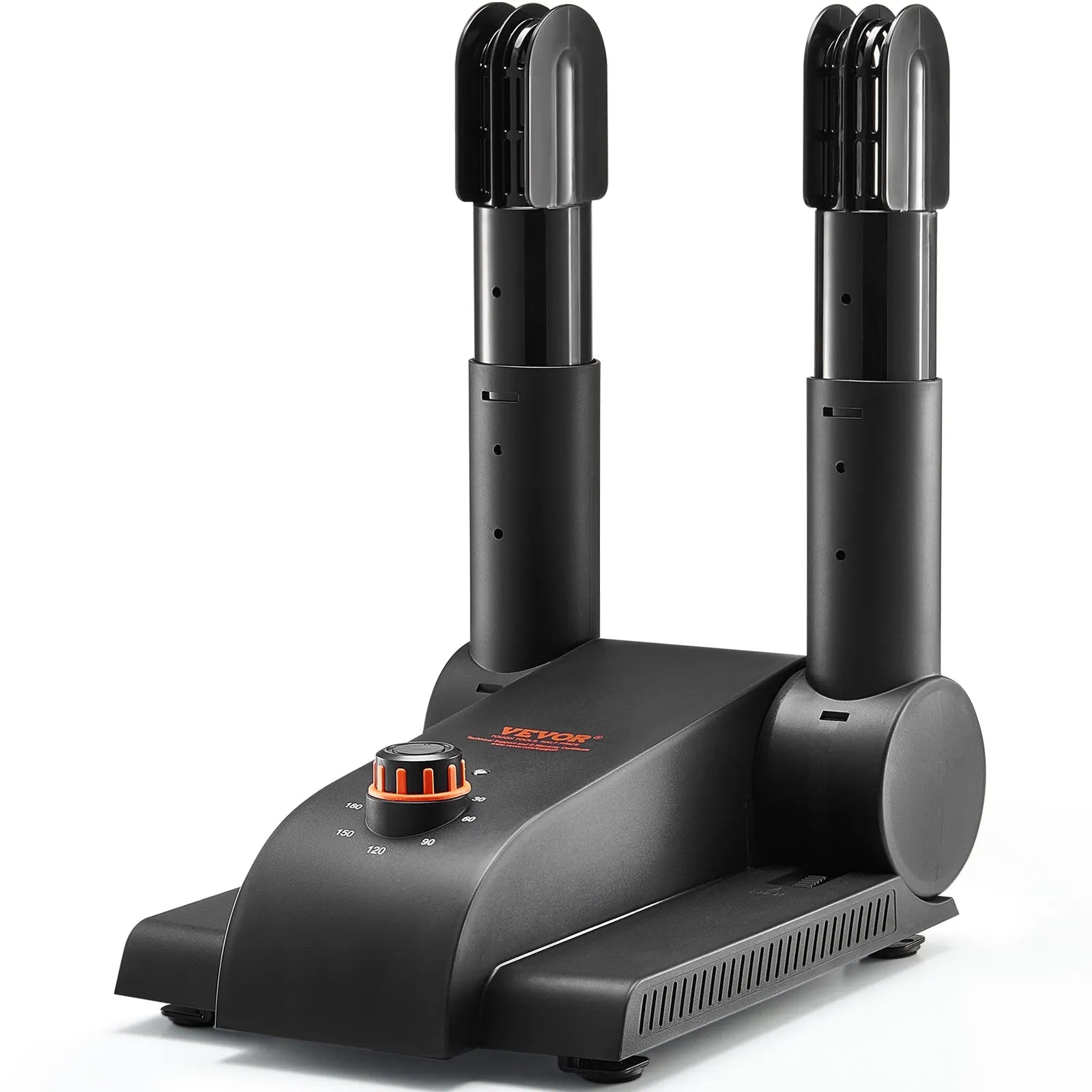 VEVOR 180° Foldable Shoe Dryer with 2 Tubes, Portable Boot Dryer with Timer, shoe heater/dryer with hot air blower and PP (V0 flame-retardant), suitable for snow boots, leather and fabric shoes, and socks, black/orange