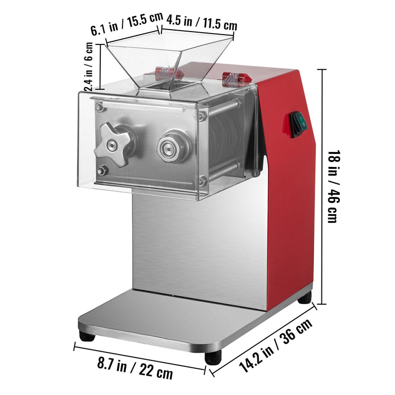 VEVOR elektriskā gaļas maļamā mašīna, 250 kg/h, 850W, 3,5 mm asmens, nerūsējošais tērauds, piemērota virtuvēm, veikaliem, jēra, liellopa un vistas gaļai, sarkana