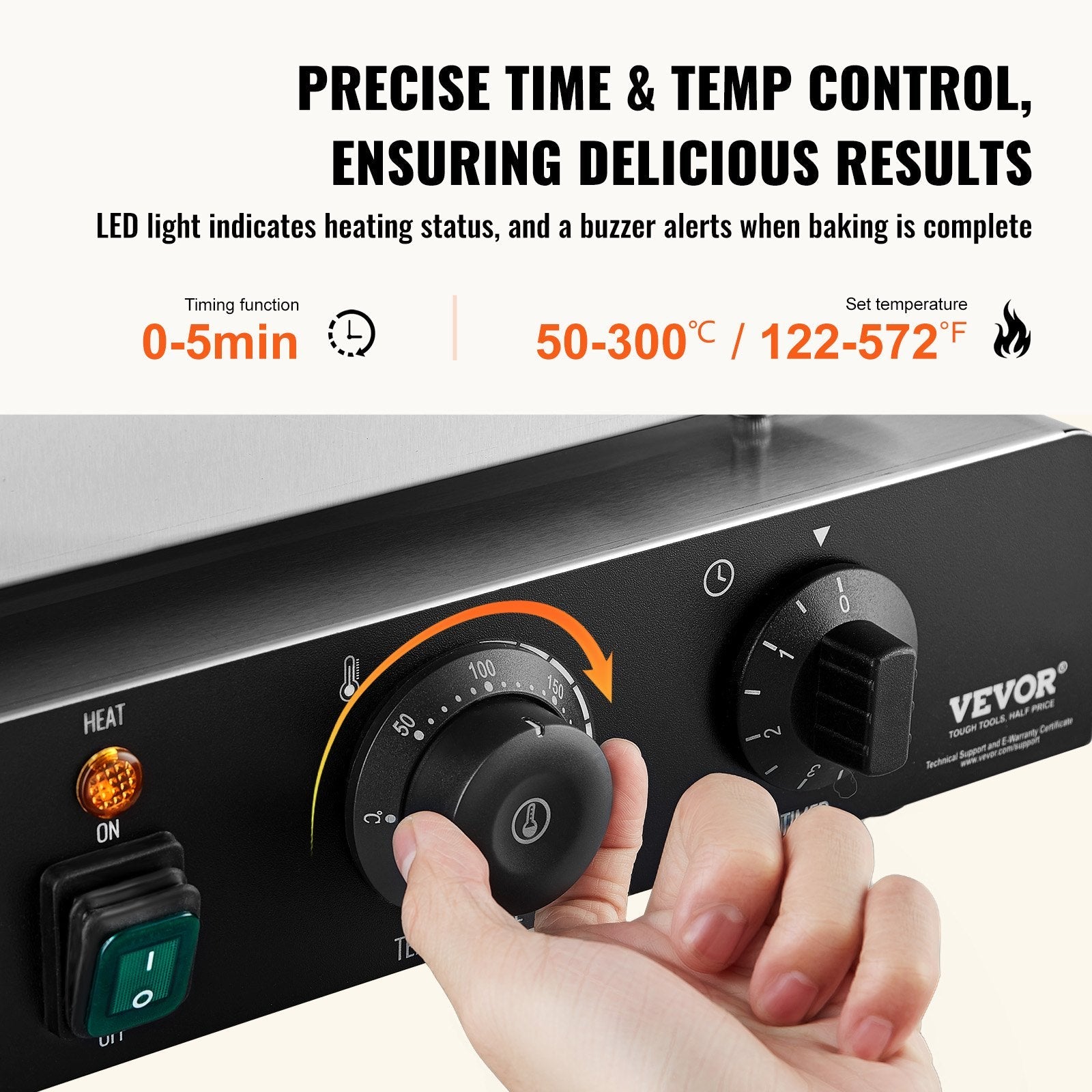 VEVOR elektriskā virtuļu cepšanas iekārta, 2000 W, komerciāla, ar nelīpošu virsmu, 9 virtuļiem, dubultā sildīšana, 50-300°C, piemērota restorāniem un mājas lietošanai