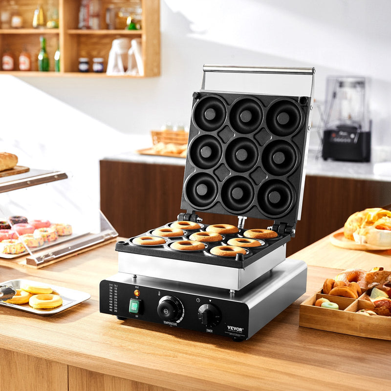 VEVOR elektriskā virtuļu cepšanas iekārta, 2000 W, komerciāla, ar nelīpošu virsmu, 9 virtuļiem, dubultā sildīšana, 50-300°C, piemērota restorāniem un mājas lietošanai